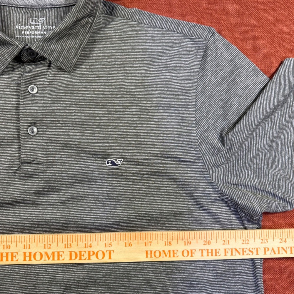Vineyard Vines Performance Polo Shirt Mens Large L Gray Stripes Q2 Logo Golf - Picture 12 of 12